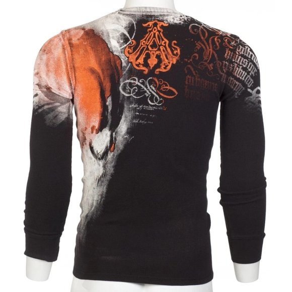 ARCHAIC by AFFLICTION Men's Long Sleeve THERMAL Shirt NIGHTWATCHER Biker Black - Picture 7 of 8